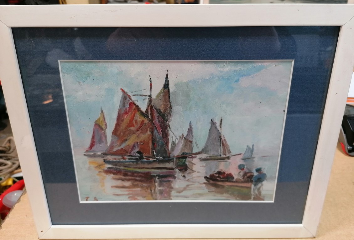 Peinture bateaux de pêche signée T.S.